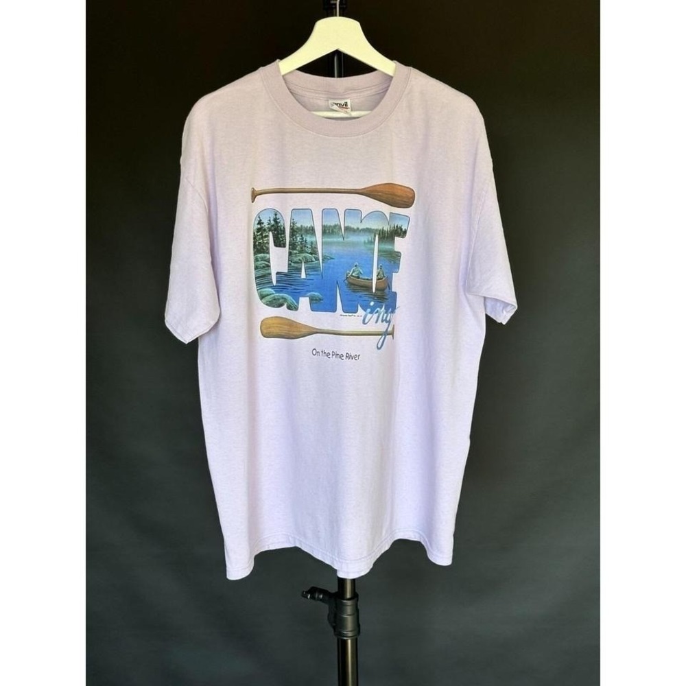 90s Nature Canoe Country T‎ Shirt XL Art Paint Pine River